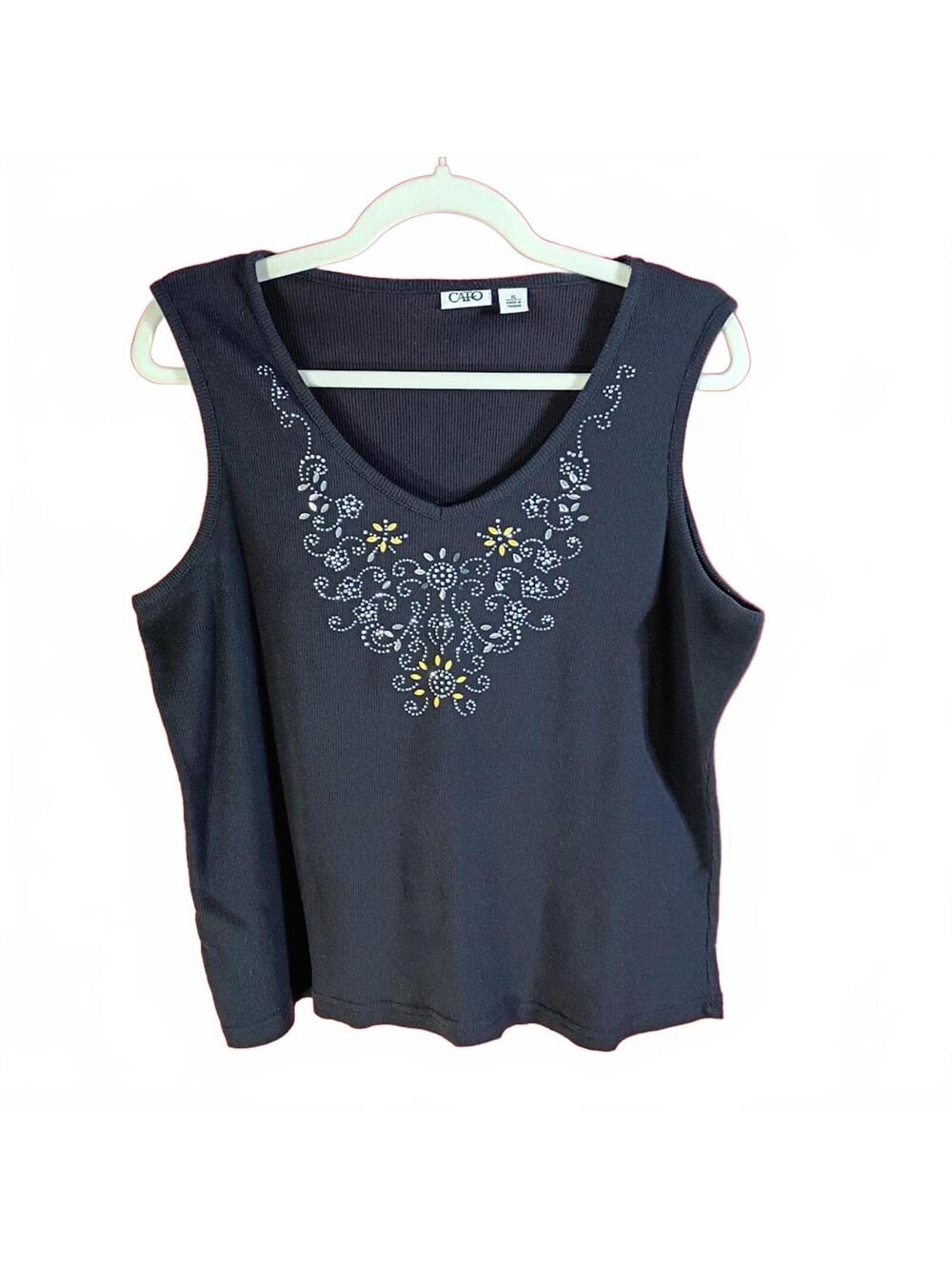 CATO Black Embellished Tank Top Size XL
